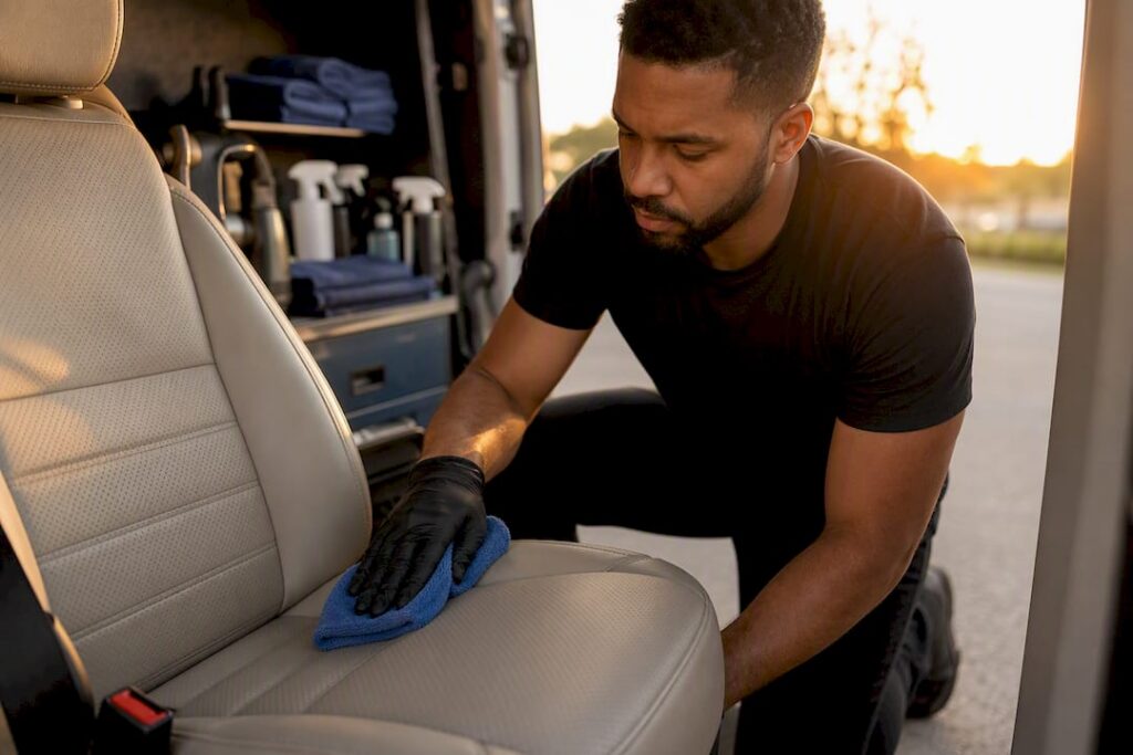 Hand wiping perforated leather car seat