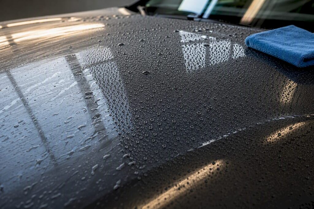 Water beads on ceramic-coated vehicle paint