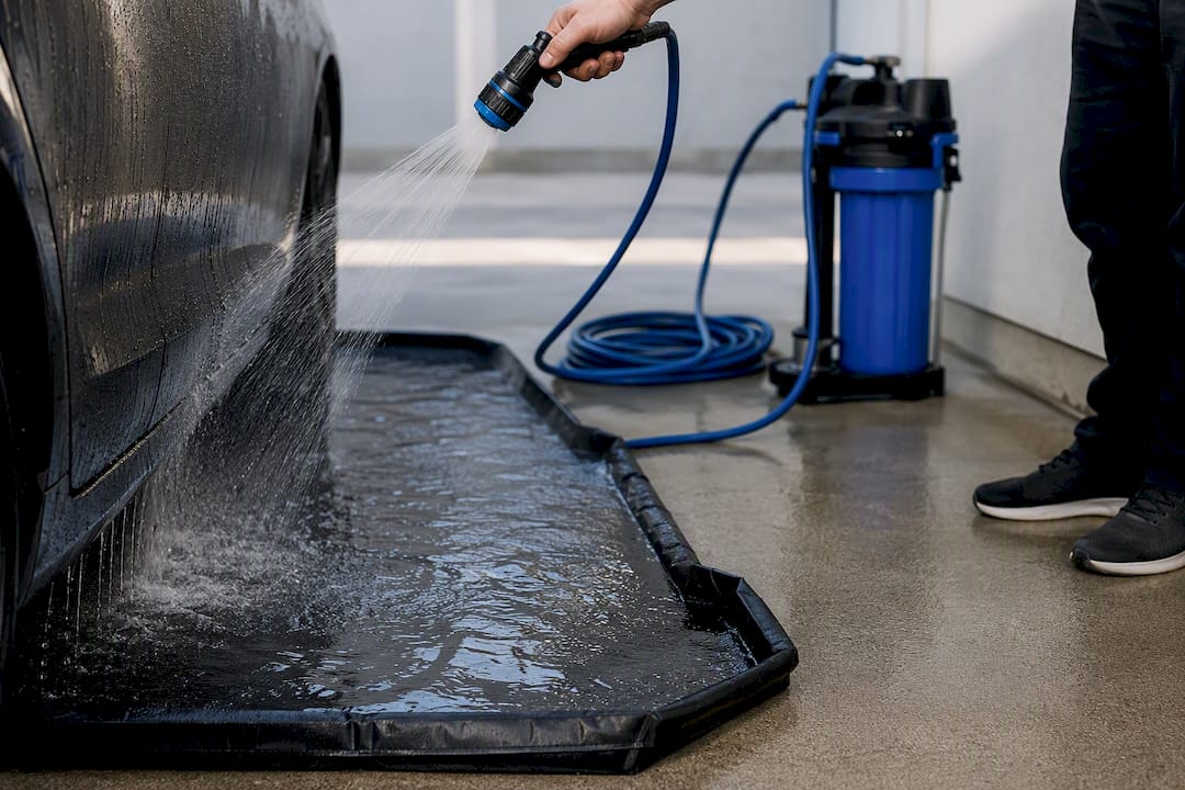 Captured rinse water at detailing setup