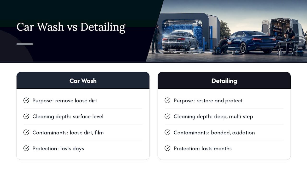 Car wash and detailing comparison diagram