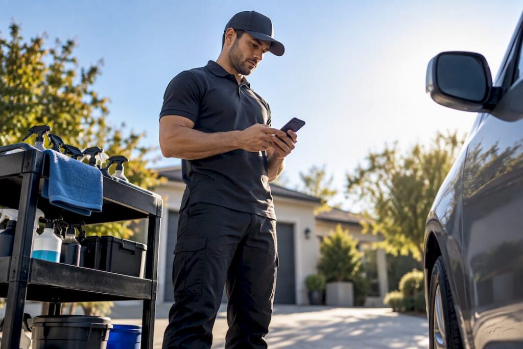 Mobile detailer reviewing business profile