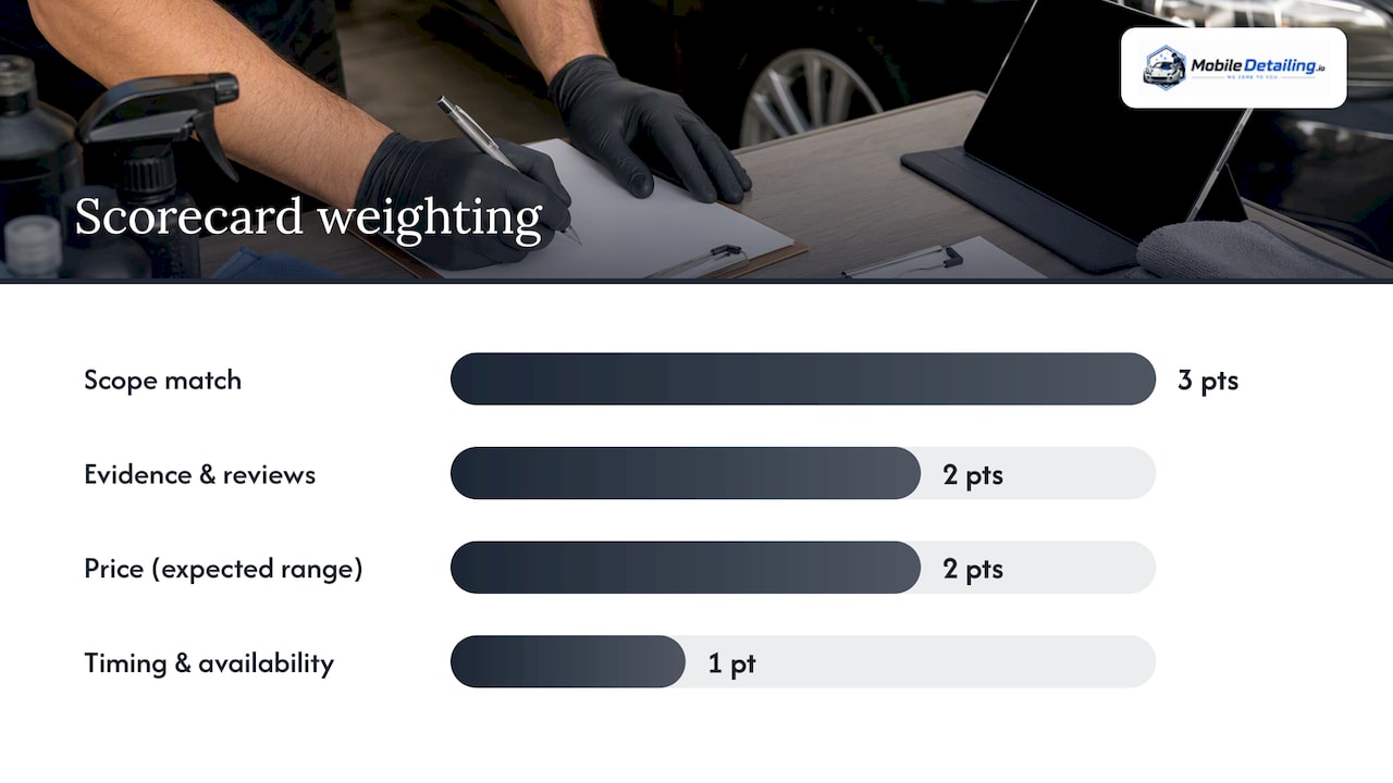 Weighted mobile detailing quote scorecard