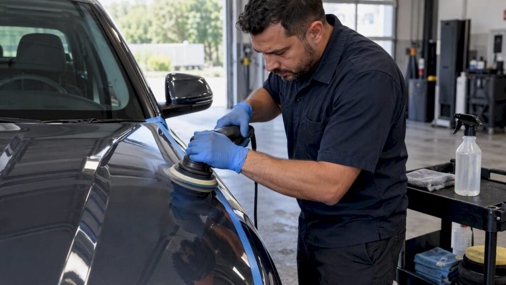 Detailer machine polishing vehicle body panel