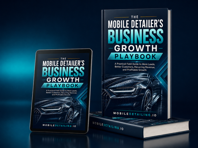The Mobile Detailer's Business Growth Playbook, shown as a printed book and on a tablet